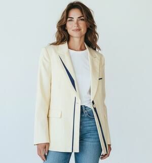 Isabella DeMarco Vintage Blazer Sz 6 Yellow Pinstripe Navy Accent Jacket